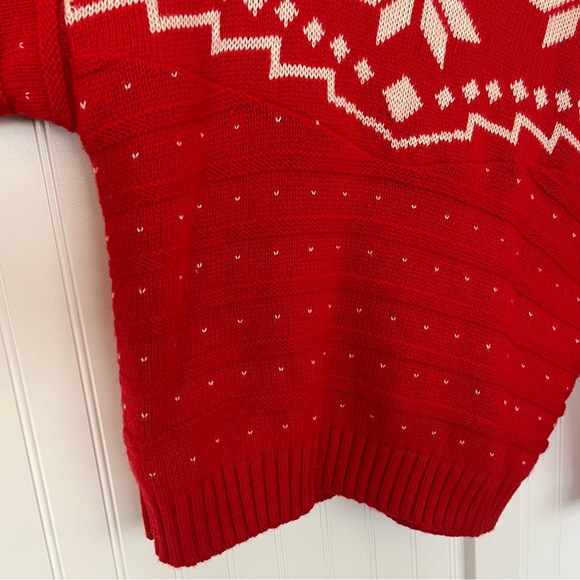 Vintage 80s Red and White Snowflake Sweater Fall River Knitting Mills Heavy Knit - Picture 4 of 13